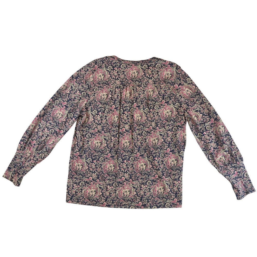 Lucky Brand Paisley Henley Blouse‎ Cotton Modal Size Medium Bohemian Pink Navy - Picture 6 of 11